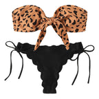 Damen Bikiniset mit trendigem Leopardenmuster und schnürbaren Details R&B