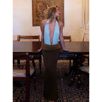 Damen Elegantes Maxikleid mit tiefem V-Ausschnitt und bauchbedeckendem Rockteil R&B