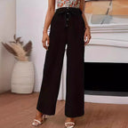 Damen weite Hochbundhose mit Bindegürtel und Knopfdetail R&B