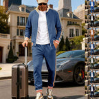 Herren nan sportiver Trainingsanzug mit gestreiften Rippbündchen, Reißverschlussjacke und tapered Jogginghose R&B