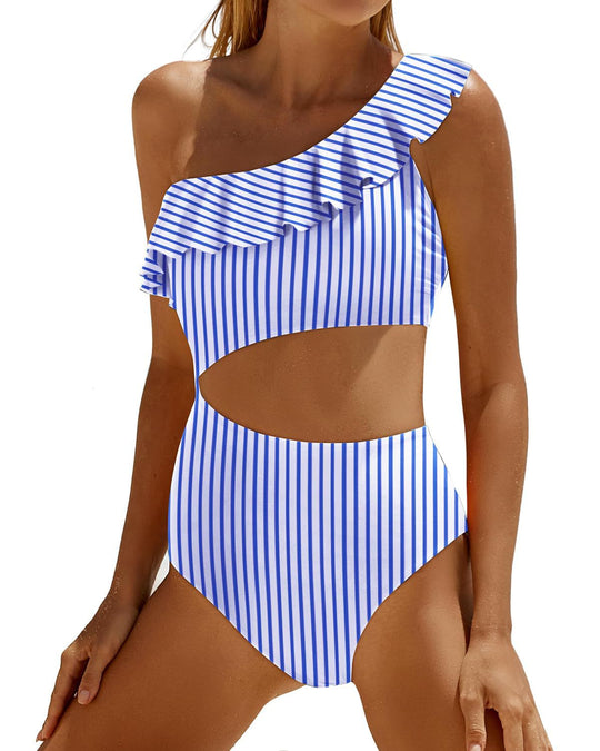 Damen Eleganter Einseitiger Badeanzug mit Volant R&B