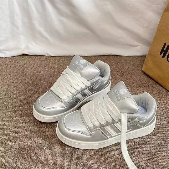 Damen Modische Sneaker mit schimmerndem Metallic-Obermaterial und gepolsterter Innensohle R&B