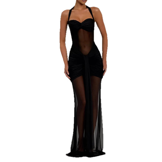 Damen elegantes Kleid im Bodycon-Stil mit raffiniertem Mesh-Einsatz R&B