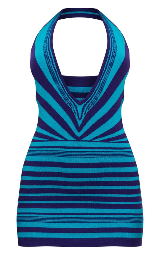 Damen figurbetontes Minikleid mit tiefem V-Ausschnitt und raffinierten Streifen R&B