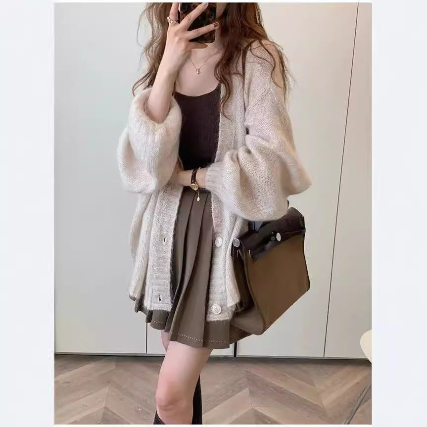 Damen Strickjacke im lässigen Oversized-Stil mit voluminösen Ärmeln und praktischen Taschen R&B