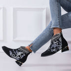 Damen Stiefeletten mit floralem Muster und glanzvollem Blockabsatz R&B