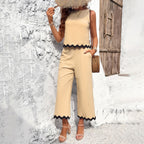 Damen Zweiteiliges Set mit Crop-Top und weitem Hosen R&B
