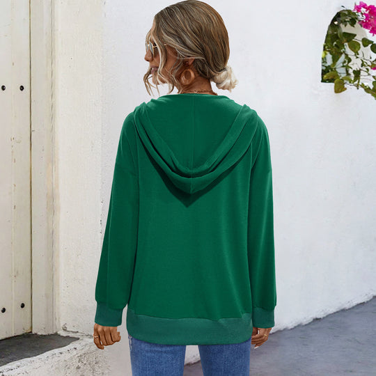 Damen Kapuzensweater mit Knopfleiste und tiefem Ausschnitt R&B