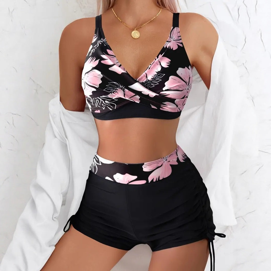 Damen Bikiniset mit floralem Oberteil und verstellbarem Hosenbund R&B