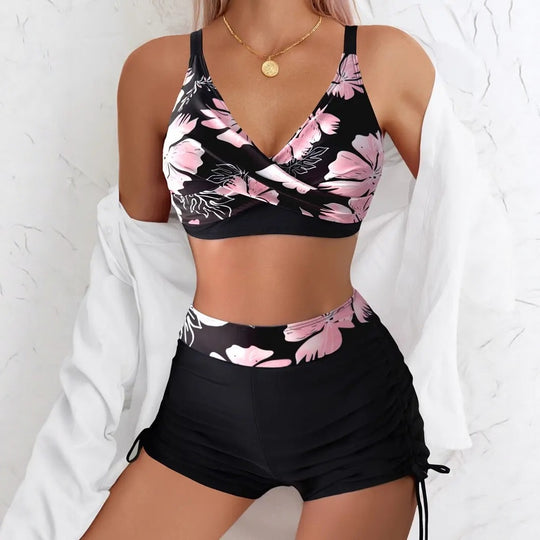 Damen Bikiniset mit floralem Oberteil und verstellbarem Hosenbund R&B