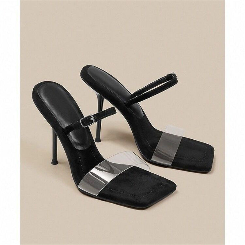 Damen transparente Slingback Sandalen mit elegantem Quadratabsatz R&B