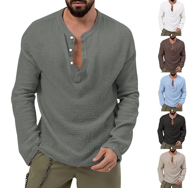 Herren nan entspanntes Henley-Set aus leichter Baumwoll-Gauze mit Kordelbundhose R&B