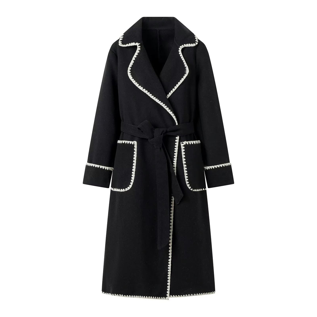 Damen eleganter Trenchcoat mit dekorativem Kontrastborte und praktischen Taschen R&B