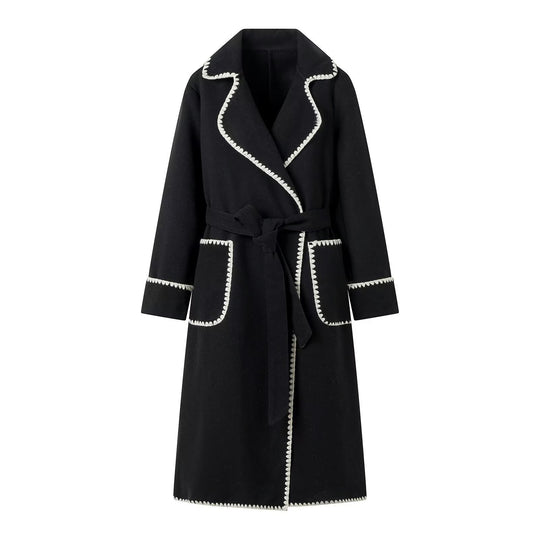 Damen eleganter Trenchcoat mit dekorativem Kontrastborte und praktischen Taschen R&B