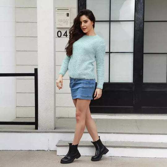 Damen Knit Pullover mit strukturiertem Gewebe und lässigem Schnitt R&B