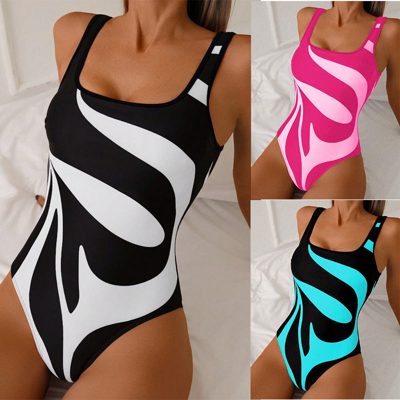 Damen Sportlicher Einteiler-Badeanzug mit stylischem Muster R&B