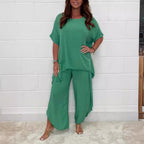 Damen Elegantes und legeres Zweiteiliges Set aus luftigem Leinenmaterial R&B