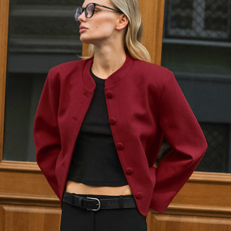 Damen Modische Jacke mit hochgeschlossenem Kragen und Knopfdetails R&B