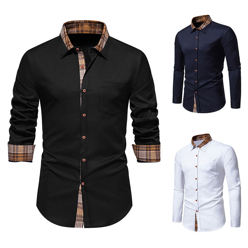 Herren modisches Hemd mit kariertem Kragen und Brusttasche R&B