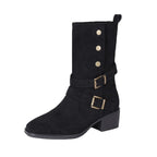 Damen Modische Stiefeletten mit verstellbaren Riemen und robustem Blockabsatz R&B
