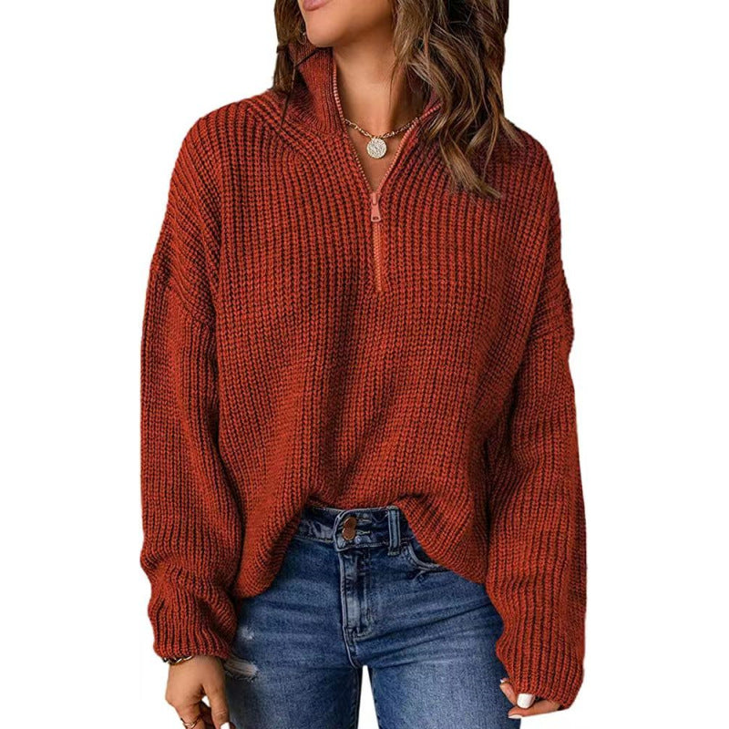 Damen Strickpullover mit kurzem Reißverschluss R&B