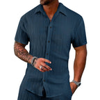 Herren Kurzarm-Hemd mit strukturiertem Design und modernen Knopfdetails R&B