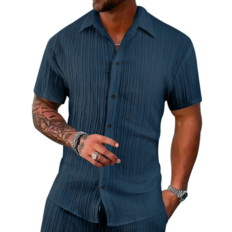 Herren Kurzarm-Hemd mit strukturiertem Design und modernen Knopfdetails R&B
