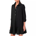 Damen Hemdkleid mit fließendem Saum und langen Ärmeln