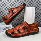 Herren Bequeme Leder-Sandalen mit verstellbarem Riemen R&B