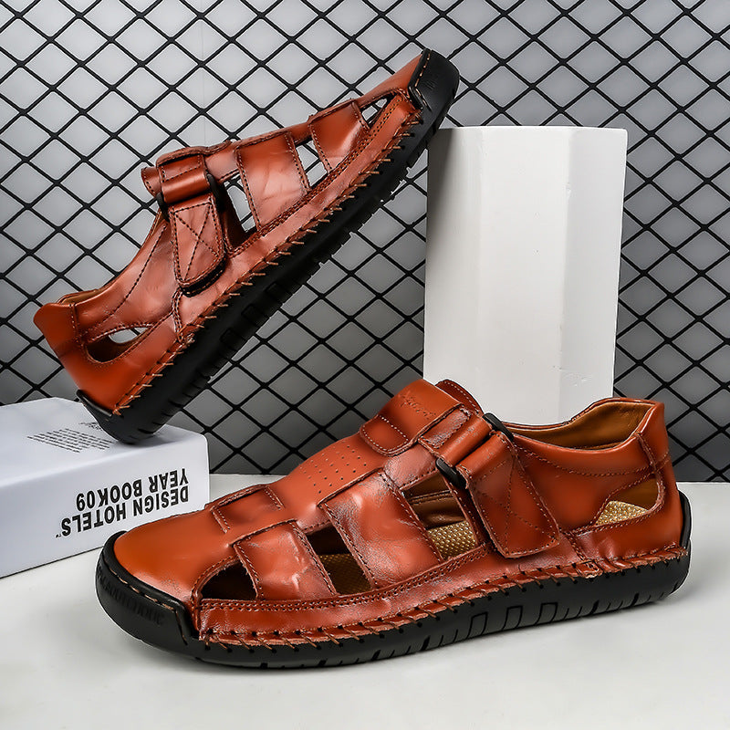 Herren Bequeme Leder-Sandalen mit verstellbarem Riemen R&B