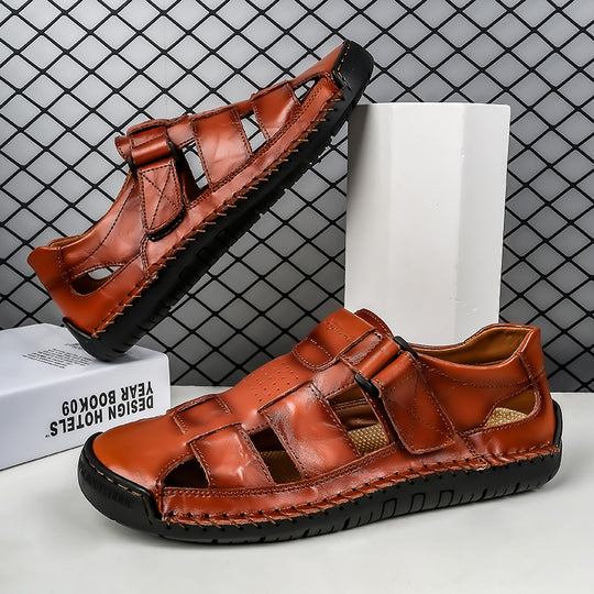 Herren Bequeme Leder-Sandalen mit verstellbarem Riemen R&B