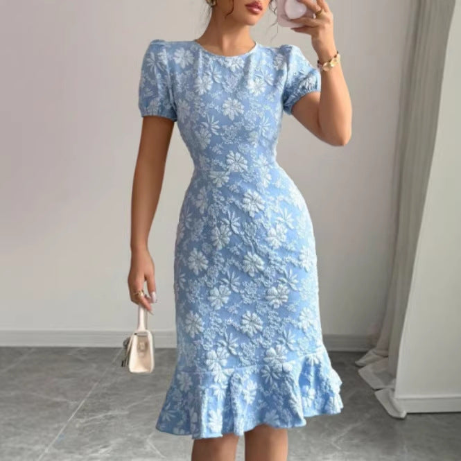 Damen Kleid mit floralem Spitzenmuster und fließendem Saum R&B