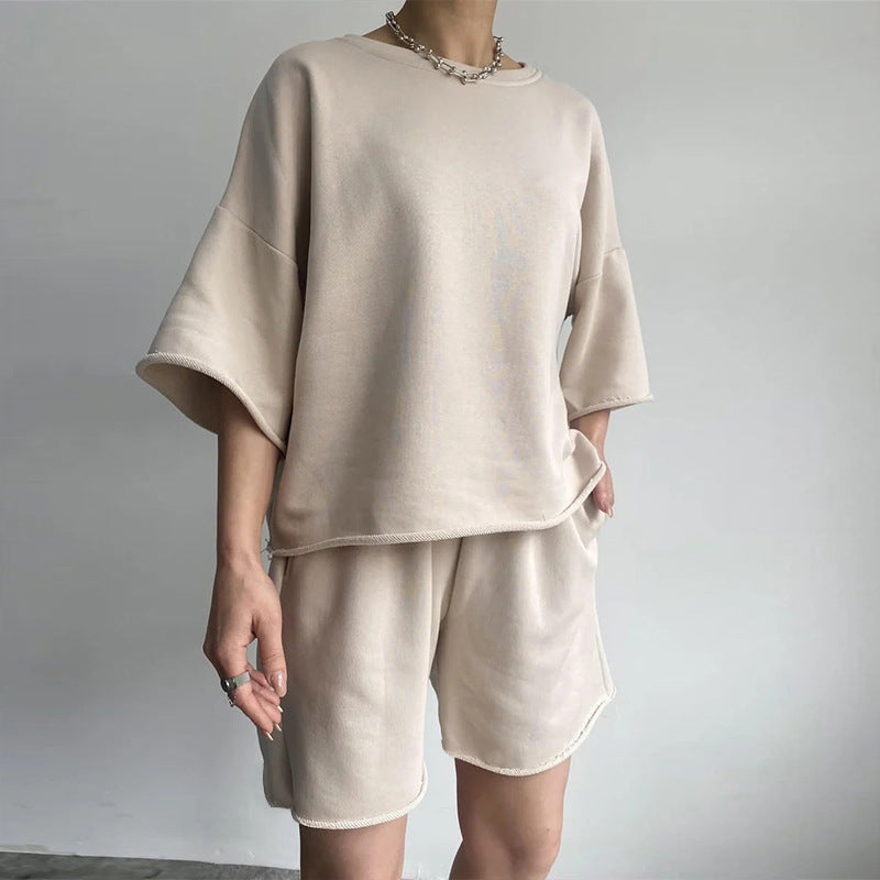 Damen lässiges Crop-Top und Shorts-Set mit weitem Schnitt R&B