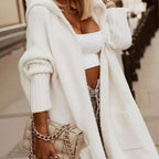 Damen lässige Strickjacke mit Kapuze und eingearbeitetem Schriftzug R&B