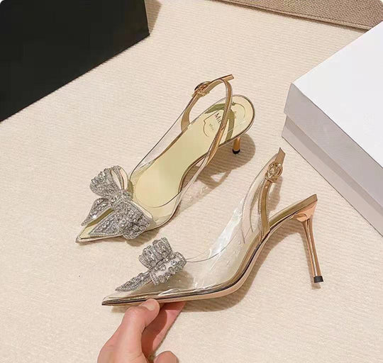 Damen Glamouröse Slingback-Pumps mit eleganter Schleifenverzierung und funkelnden Applikationen R&B