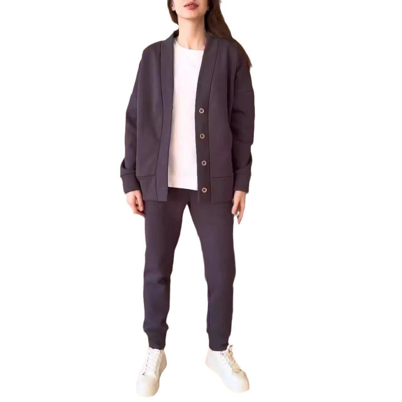 Damen lässige Oversized Sweatjacke mit Knöpfen R&B