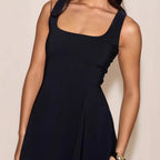 Damen Midikleid mit quadratischem Ausschnitt und weitem Rock R&B