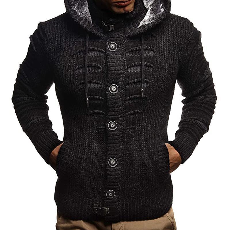 Herren Strickjacke mit Kapuze und dekorativen Knopfdetails R&B