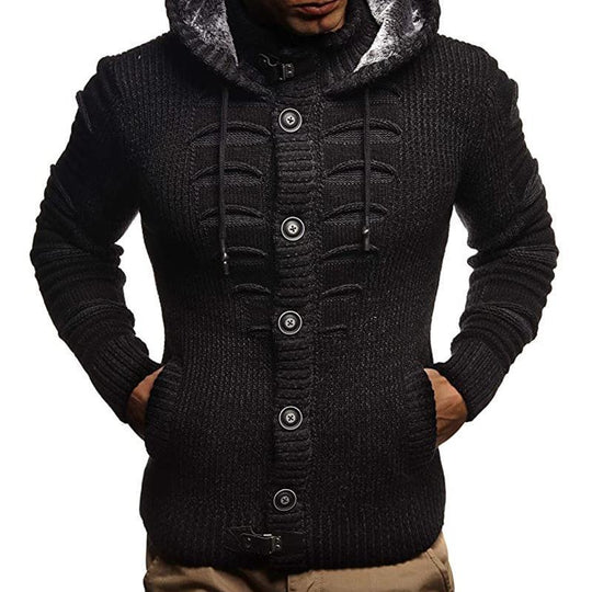 Herren Strickjacke mit Kapuze und dekorativen Knopfdetails R&B