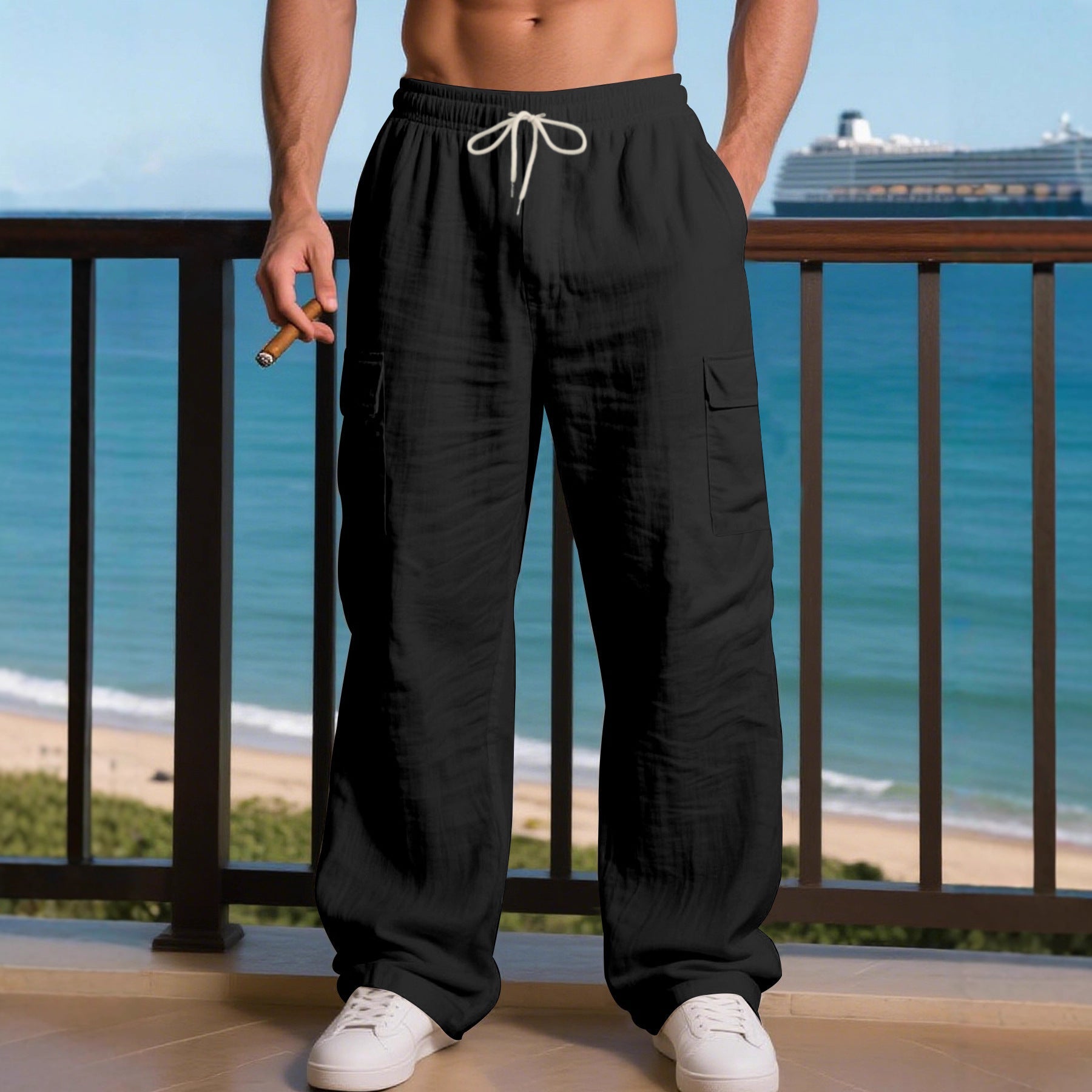 Herren entspannte Cargo-Hose mit elastischem Bund und praktischen Seitentaschen R&B
