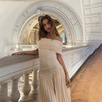 Damen Elegantes Off-Shoulder Maxikleid mit Falten-Details und figurumspielendem Schnitt R&B