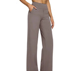 Damen nan fließende High-Waist-Hose mit extra weitem Bein, elastischem Komfortbund und Eingrifftaschen R&B