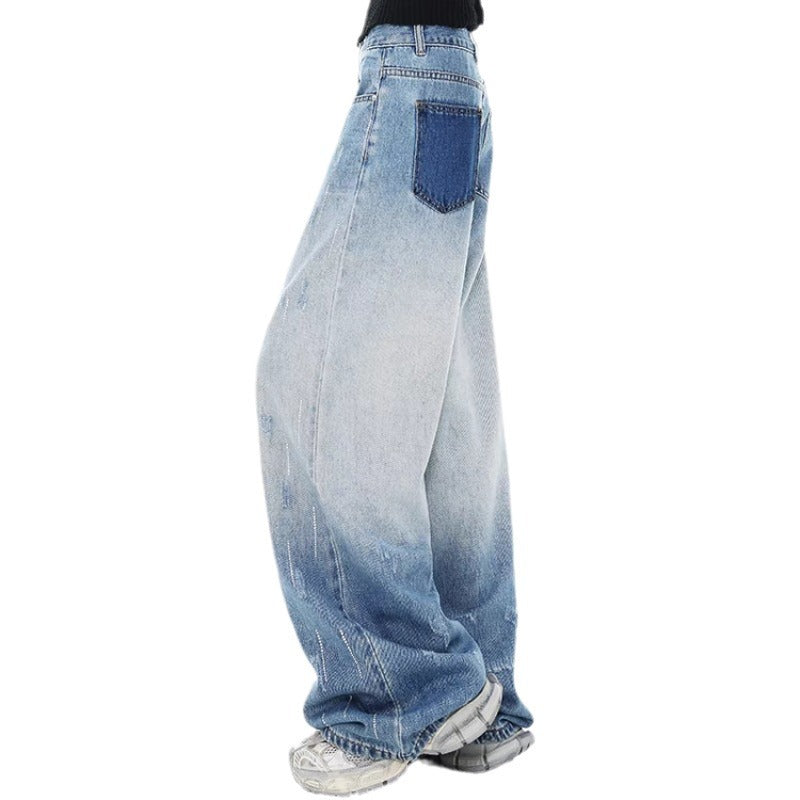 Damen Weit geschnittene Jeans mit hoch geschnittenem Bund und modischen Details R&B