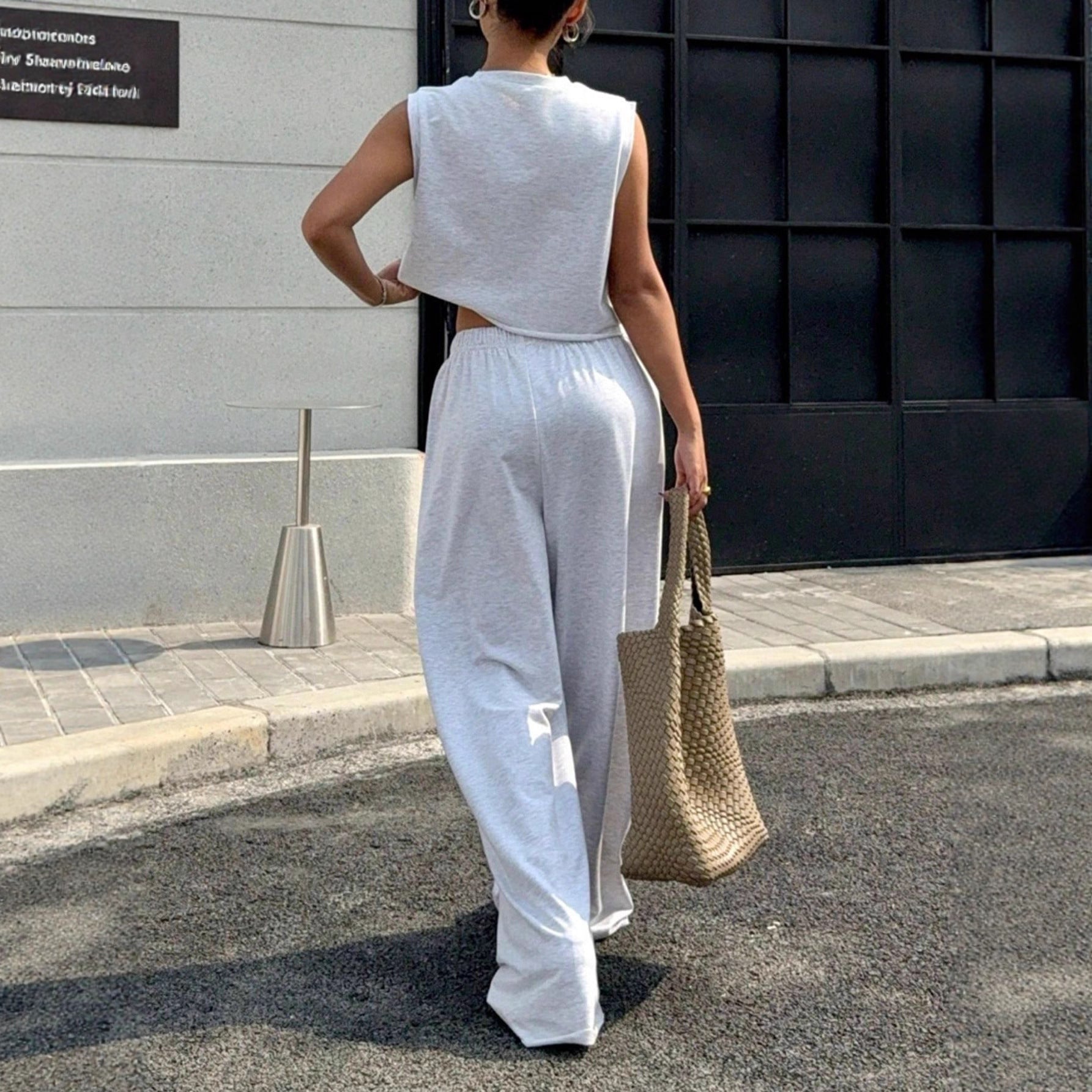 Damen lässiges Crop-Top und weite Freizeithosen Set R&B