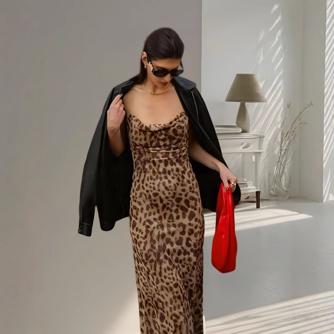 Damen Elegantes Maxikleid mit animalischem Muster und schmalem Schnitt R&B