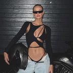 Damen Cut-Out Bodysuit mit langen Ärmeln und sportlichem Design R&B