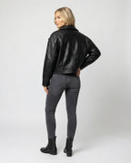 Schwarze Damen PU Lederjacke Kurz American Biker Look