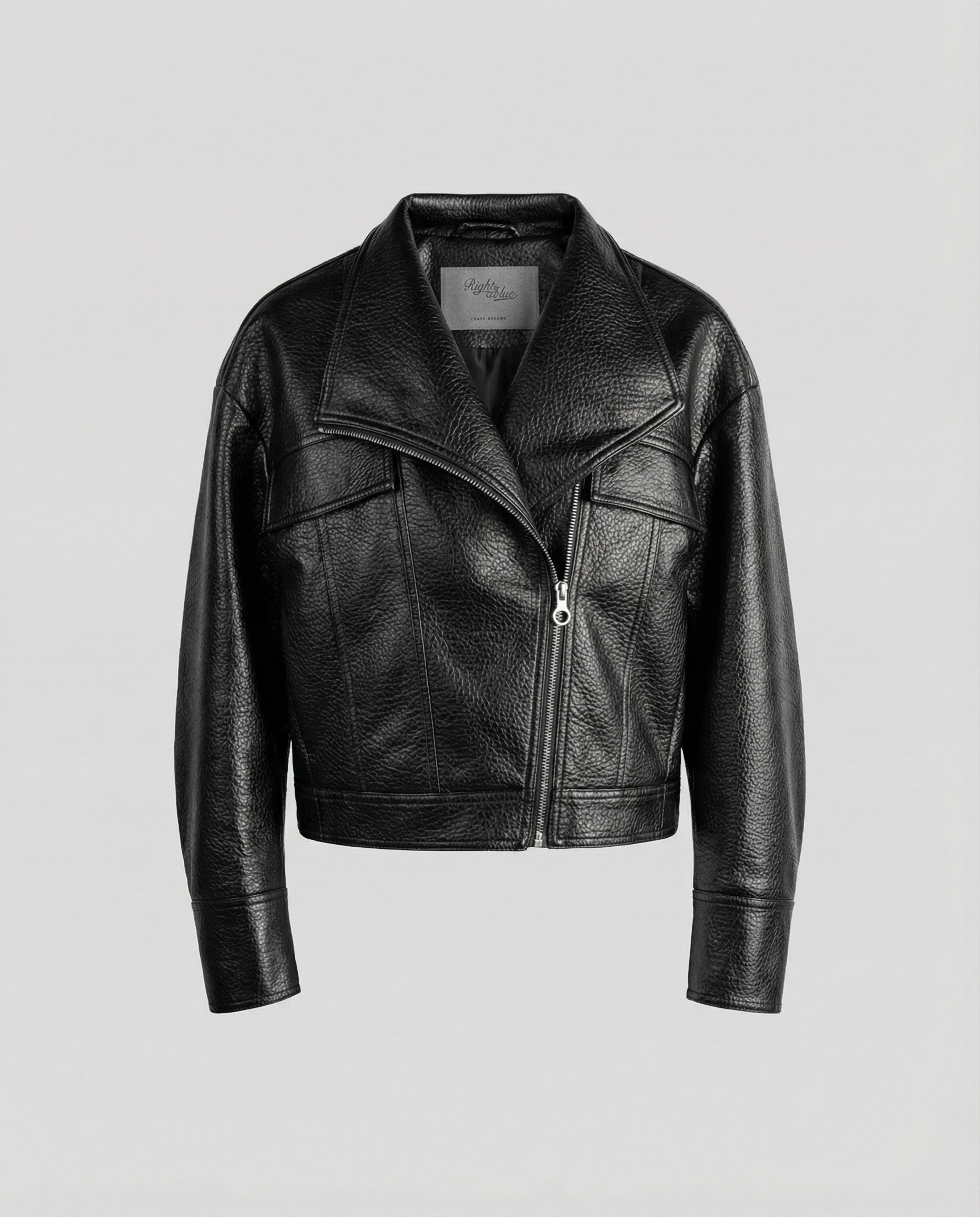 Schwarze Damen PU Lederjacke Kurz American Biker Look