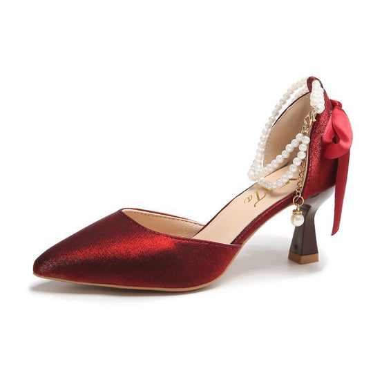Damen elegante Pumps mit funkelndem Perlenakzent R&B