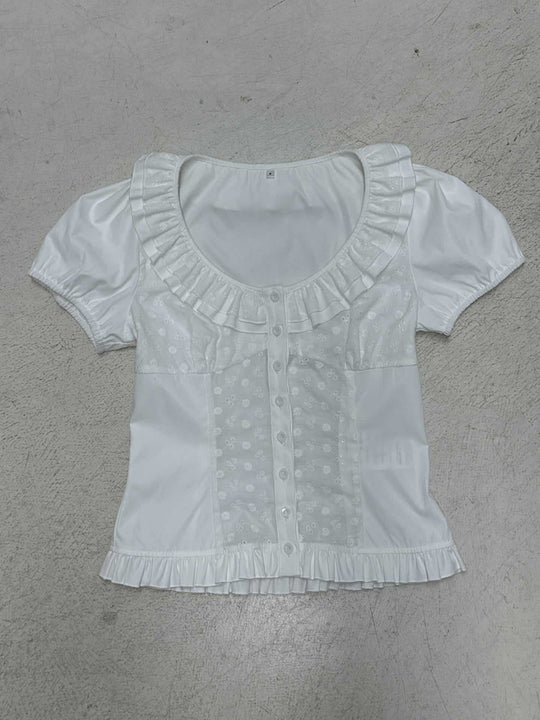 Damen Rüschenshirt mit floralem Design und voluminösen Ärmeln R&B